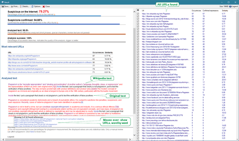 Screenshot: Plagius result screen with tips